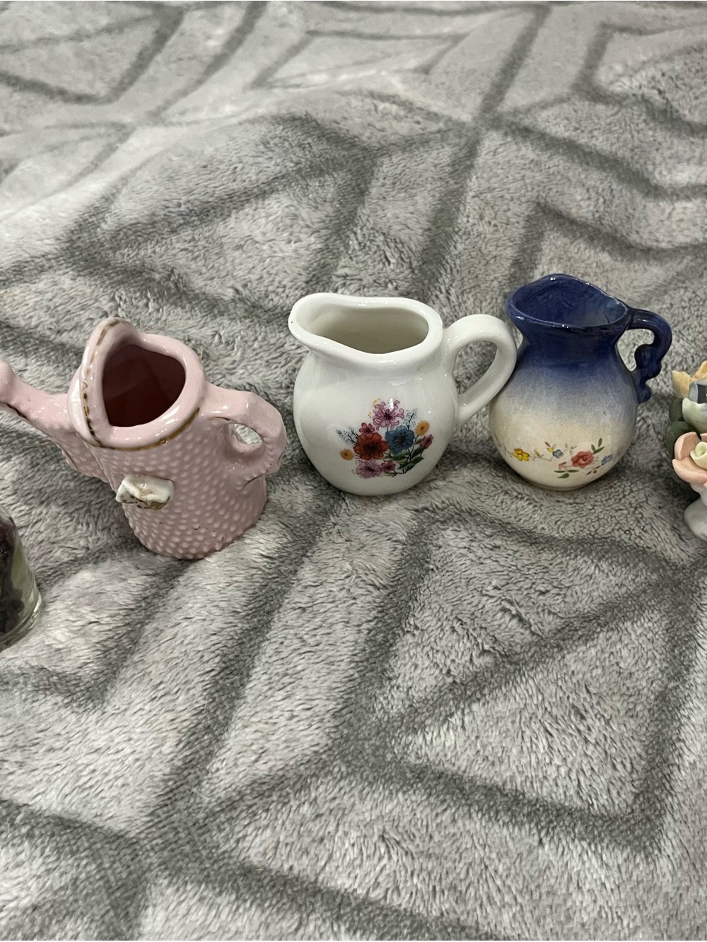 Mini Ceramic Pitcher Vase - Pink, White & Blue Floral Set